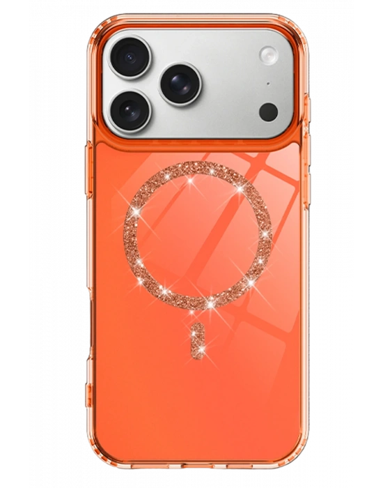 Newface Apple iPhone 17 Pro Max Live Diamond Magsafe Kapak - Turuncu