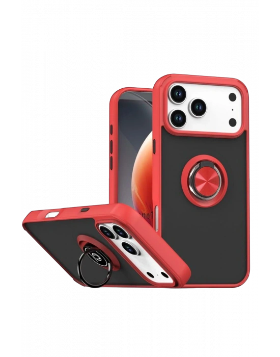 Newface Apple iPhone 17 Pro Max Montreal Yüzüklü Silikon Kapak - Kırmızı