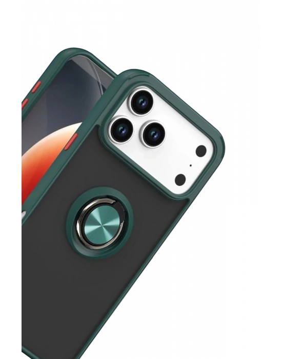 Newface Apple iPhone 17 Pro Max Montreal Yüzüklü Silikon Kapak - Yeşil