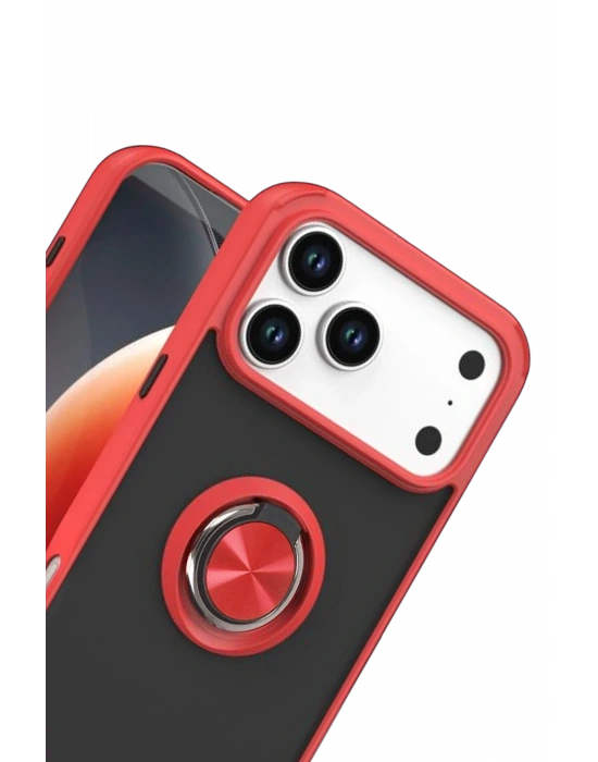 Newface Apple iPhone 17 Pro Montreal Yüzüklü Silikon Kapak - Kırmızı