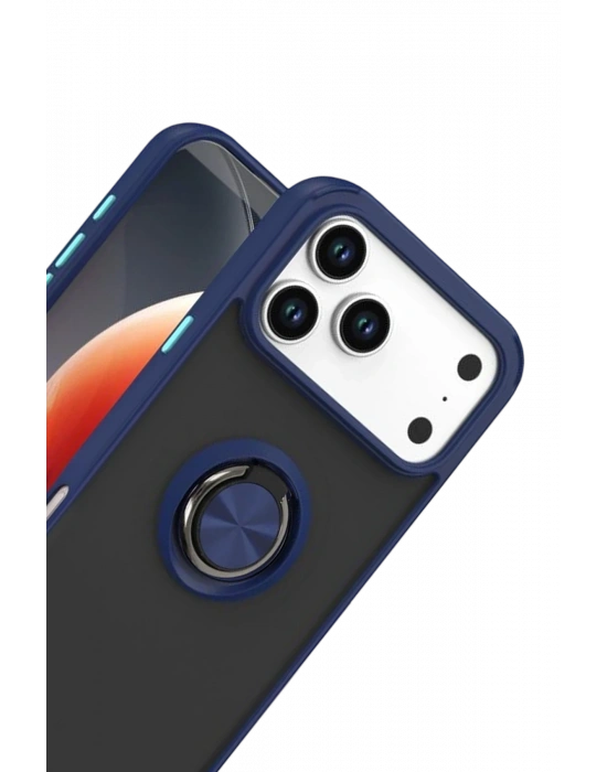 Newface Apple iPhone 17 Pro Montreal Yüzüklü Silikon Kapak - Lacivert