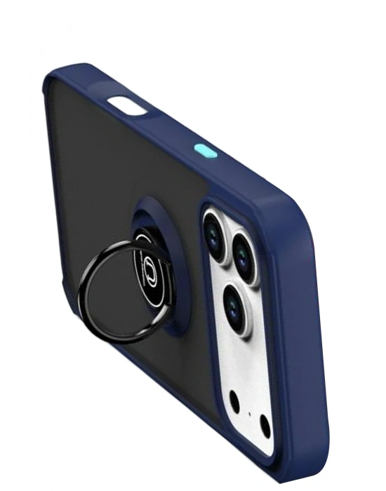 Newface Apple iPhone 17 Pro Montreal Yüzüklü Silikon Kapak - Lacivert