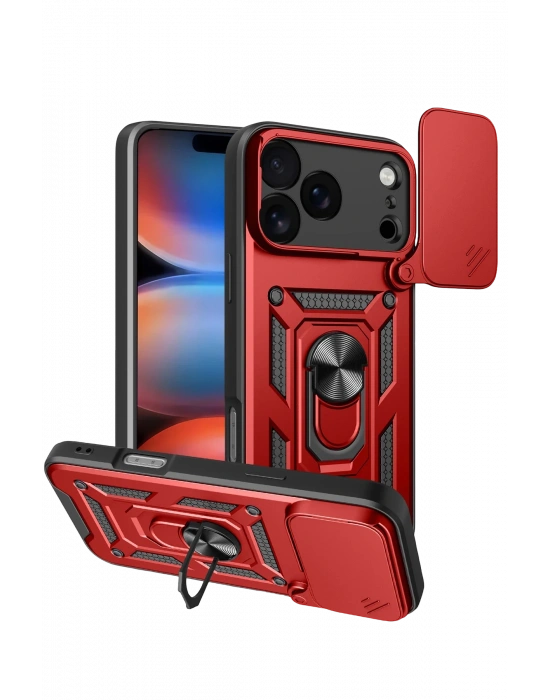 Newface Apple iPhone 17 Pro Pars Lens Yüzüklü Silikon - Kırmızı