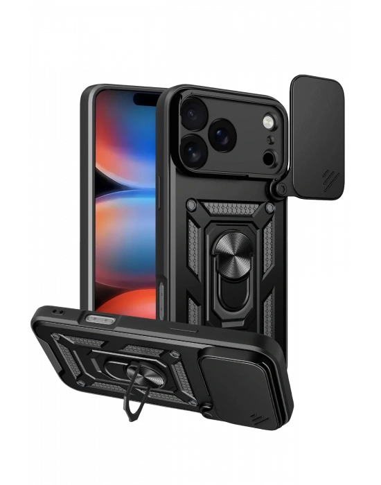 Newface Apple iPhone 17 Pro Pars Lens Yüzüklü Silikon - Siyah