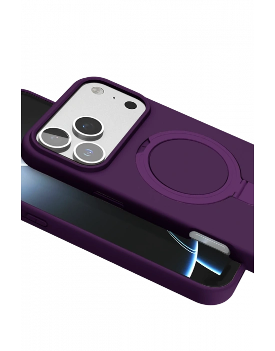 Newface Apple iPhone 17 Pro Regal Magsafe Standlı Kapak - Derin Mor