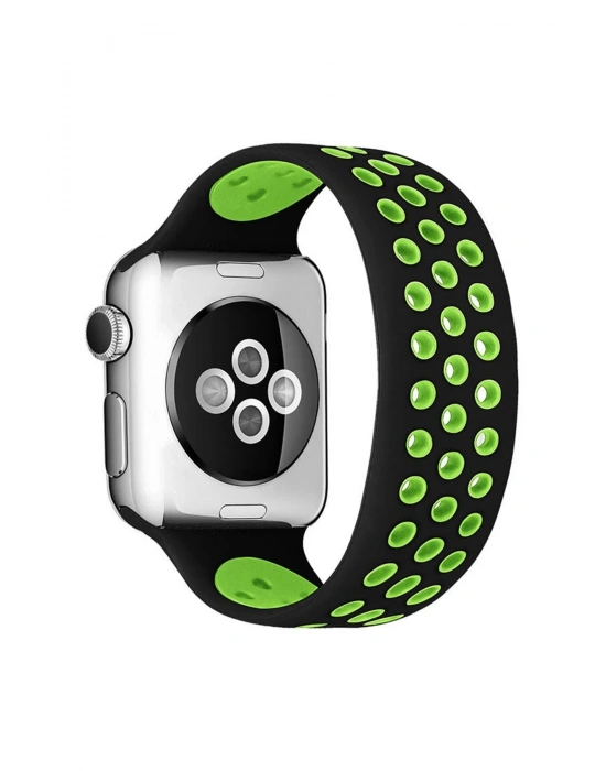 Newface Apple Watch 38mm Ayarlı Delikli Silikon Kordon - Siyah-Yeşil