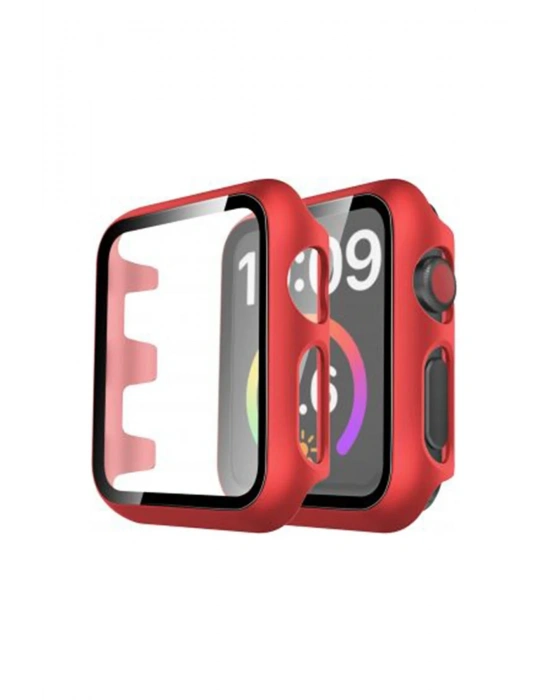 Newface Apple Watch 38mm Camlı Kasa Ekran Koruyucu - Kırmızı