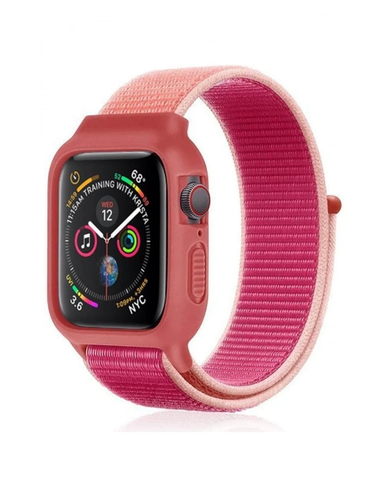 Newface Apple Watch 38mm Hasırlı Cırtcırtlı Kasalı Kordon - Mor