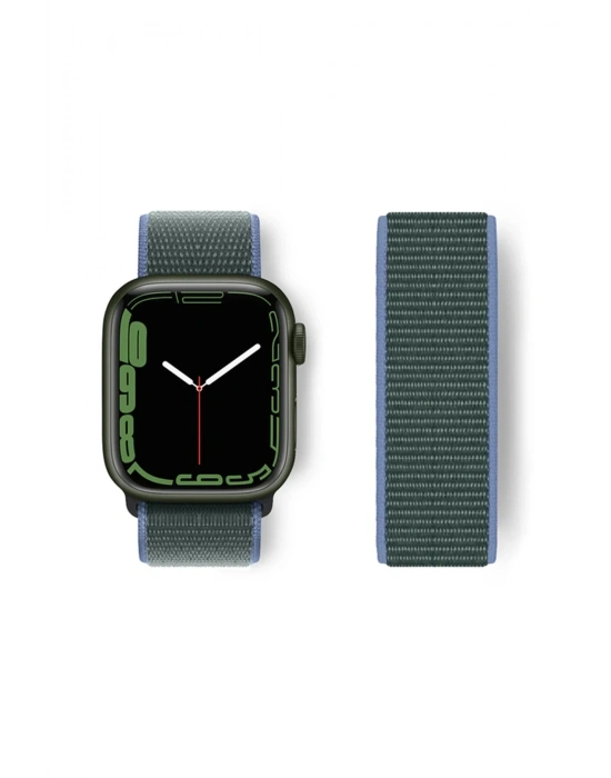 Newface Apple Watch 38mm Hasırlı Cırtcırtlı Kordon - Mavi-Yeşil