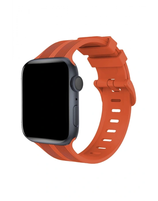 Newface Apple Watch 38mm KR408 Çizgili Silikon Kordon - Turuncu