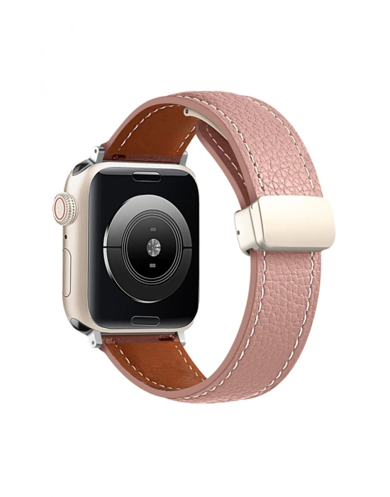 Newface Apple Watch 38mm KR414 Daks Deri Kordon - Pembe