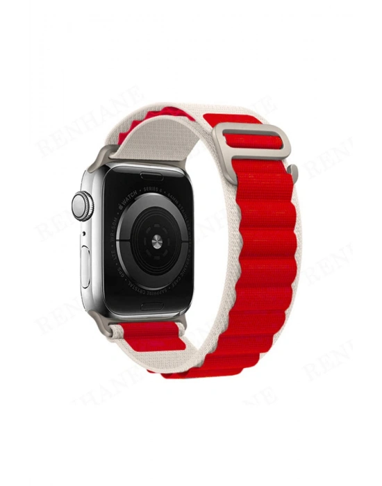 Newface Apple Watch 38mm Mountain Kordon - Beyaz-Kırmızı