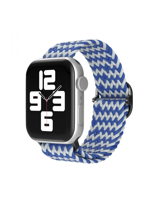Newface Apple Watch 38mm Star Kordon - Zigzag Beyaz-Mavi