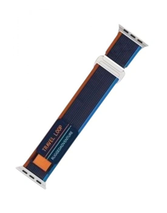 Newface Apple Watch 42mm Alice Kumaş Kordon - Mavi-Turuncu