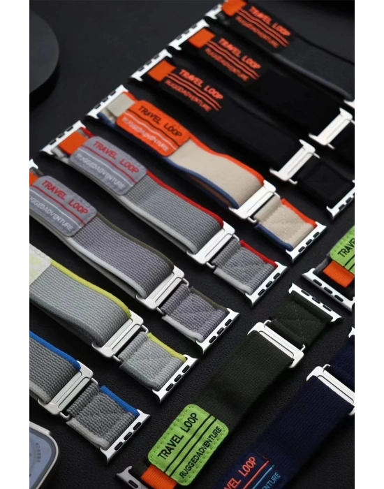 Newface Apple Watch 42mm Alice Kumaş Kordon - Siyah-Gri