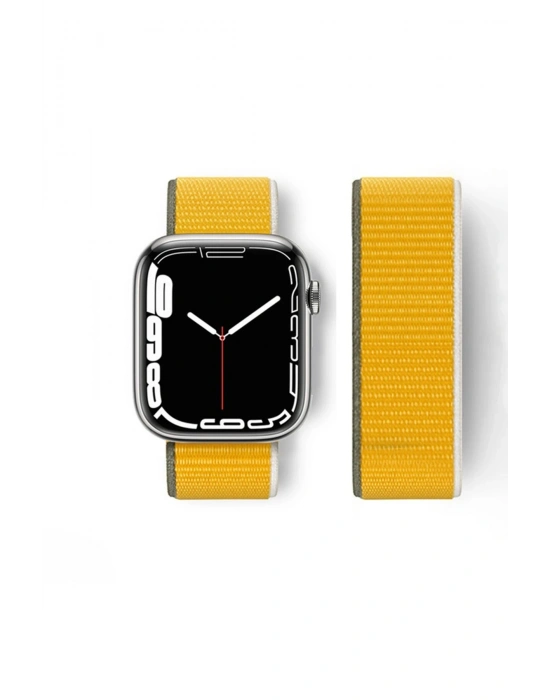 Newface Apple Watch 42mm Hasırlı Cırtcırtlı Kordon - Sarı