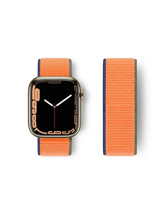 Newface Apple Watch 42mm Hasırlı Cırtcırtlı Kordon - Turuncu