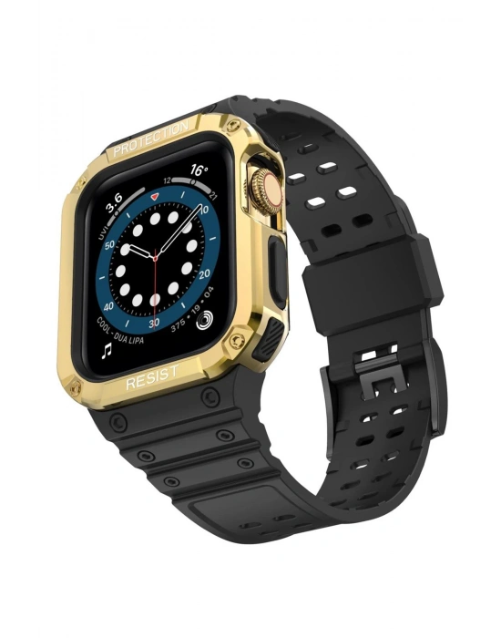 Newface Apple Watch 42mm KR401 Silikon Kordon - Siyah-Gold
