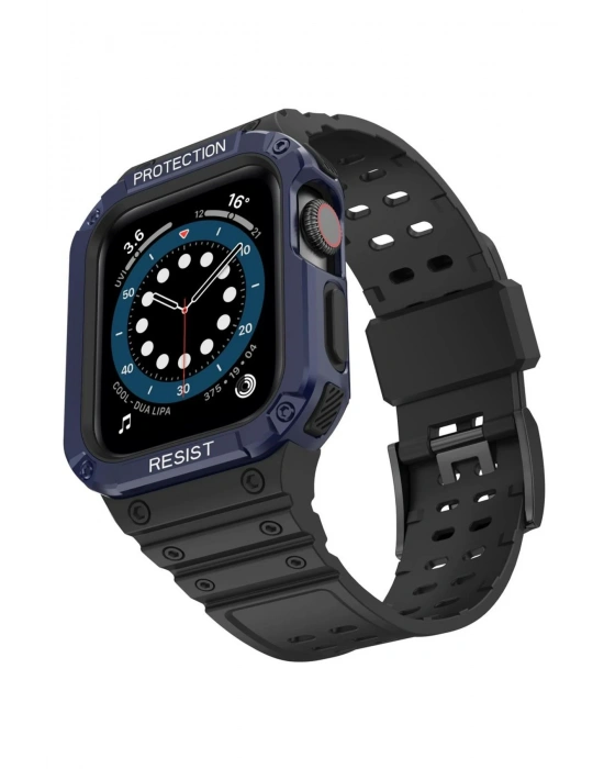 Newface Apple Watch 42mm KR401 Silikon Kordon - Siyah-Mavi