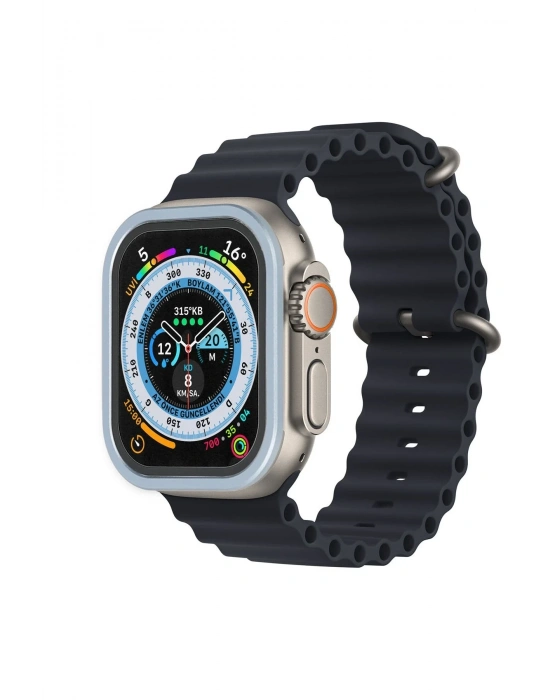 Newface Apple Watch Ultra 49mm Alüminyum Kasa Cam Ekran Koruyucu - Mavi