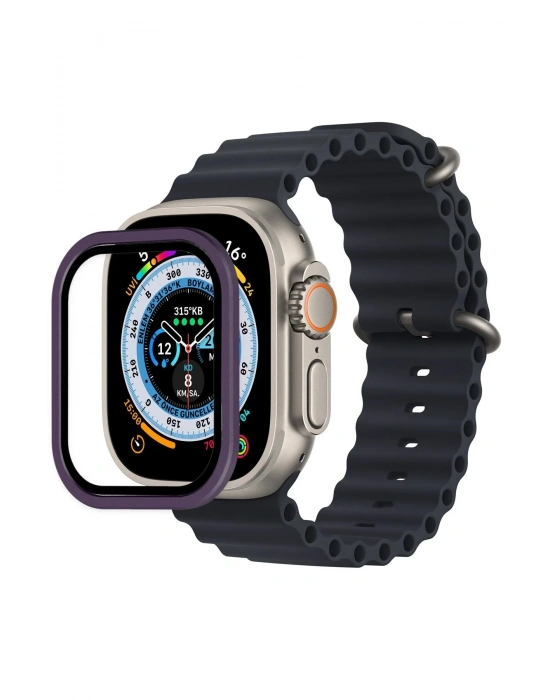 Newface Apple Watch Ultra 49mm Alüminyum Kasa Cam Ekran Koruyucu - Mor