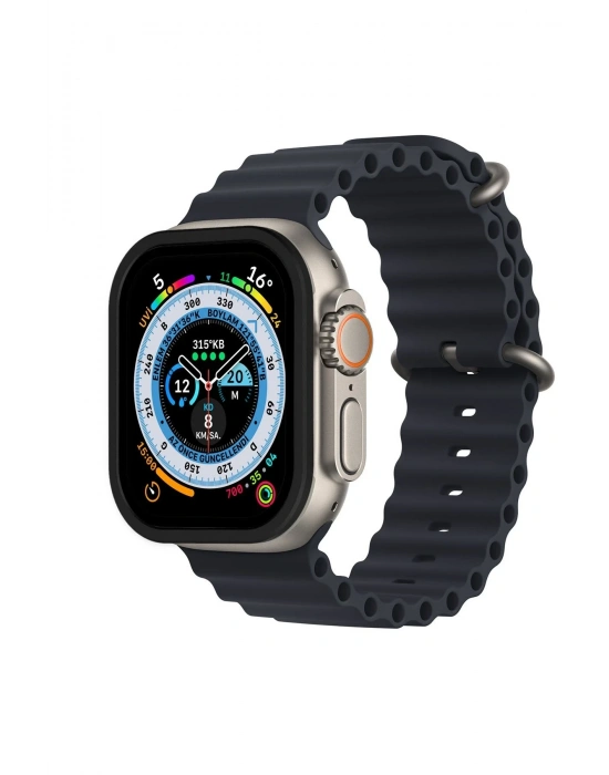 Newface Apple Watch Ultra 49mm Alüminyum Kasa Cam Ekran Koruyucu - Siyah