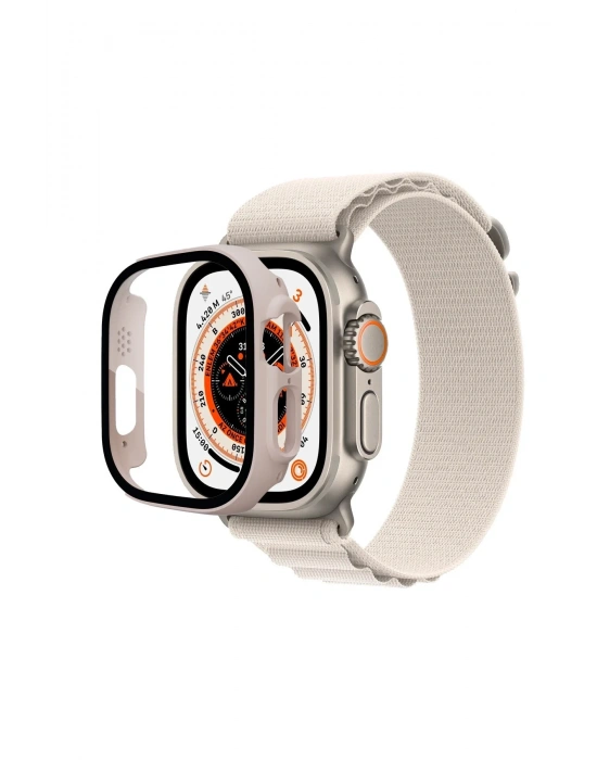 Newface Apple Watch Ultra 49mm Desert Camlı Kasa Ekran Koruyucu - Metalik Gold