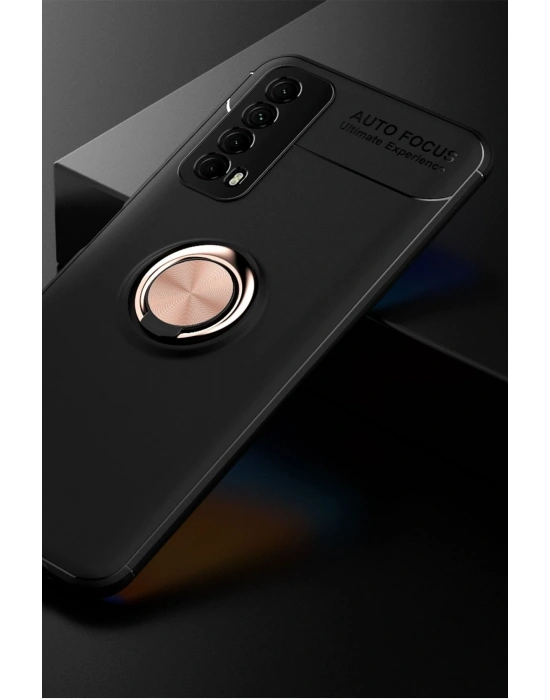 Newface Huawei P Smart 2021 Kılıf Range Yüzüklü Silikon - Siyah-Gold