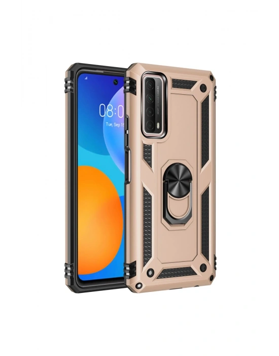 Newface Huawei P Smart 2021 Kılıf Sofya Yüzüklü Silikon Kapak - Gold