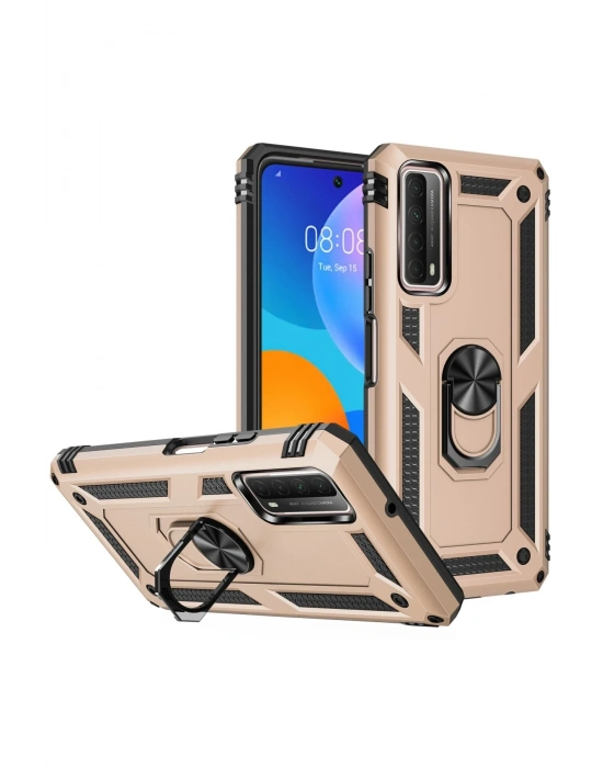 Newface Huawei P Smart 2021 Kılıf Sofya Yüzüklü Silikon Kapak - Gold