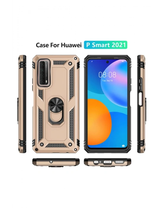 Newface Huawei P Smart 2021 Kılıf Sofya Yüzüklü Silikon Kapak - Gold