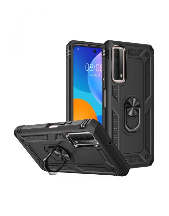 Newface Huawei P Smart 2021 Kılıf Sofya Yüzüklü Silikon Kapak - Siyah