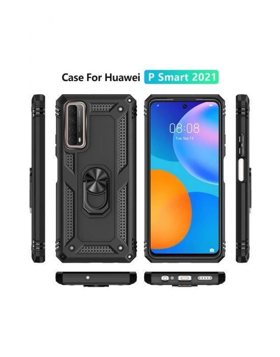 Newface Huawei P Smart 2021 Kılıf Sofya Yüzüklü Silikon Kapak - Siyah