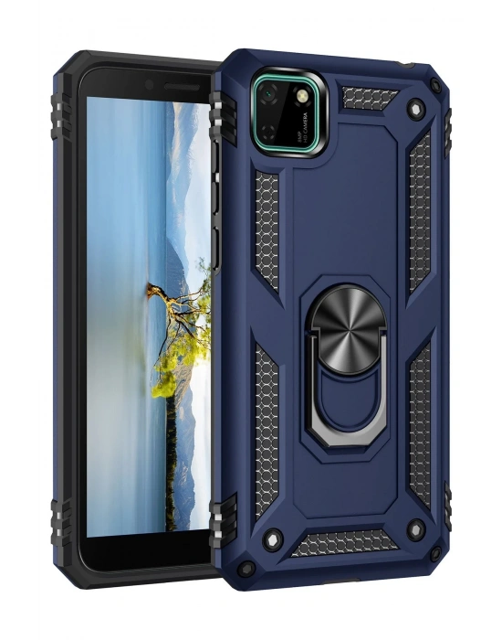 Newface Huawei Y5P Kılıf Sofya Yüzüklü Silikon Kapak - Lacivert