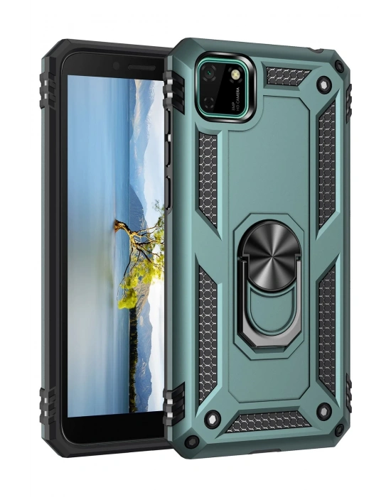 Newface Huawei Y5P Kılıf Sofya Yüzüklü Silikon Kapak - Yeşil