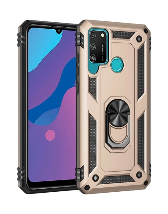 Newface Huawei Y6P Kılıf Sofya Yüzüklü Silikon Kapak - Gold