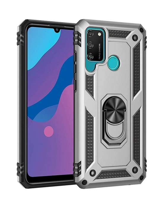 Newface Huawei Y6P Kılıf Sofya Yüzüklü Silikon Kapak - Gümüş