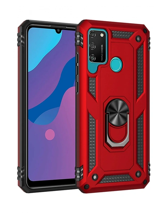 Newface Huawei Y6P Kılıf Sofya Yüzüklü Silikon Kapak - Kırmızı