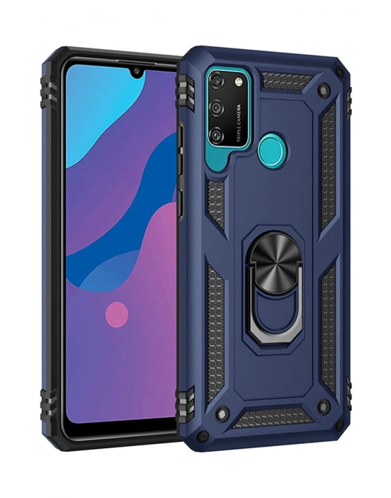 Newface Huawei Y6P Kılıf Sofya Yüzüklü Silikon Kapak - Lacivert