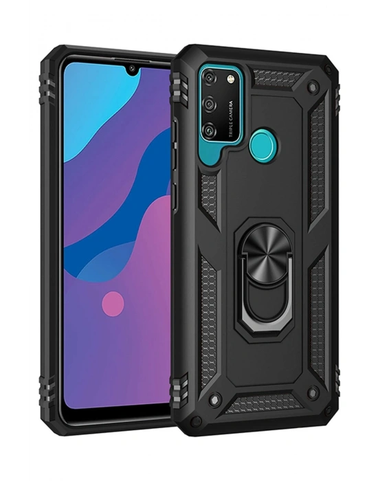 Newface Huawei Y6P Kılıf Sofya Yüzüklü Silikon Kapak - Siyah