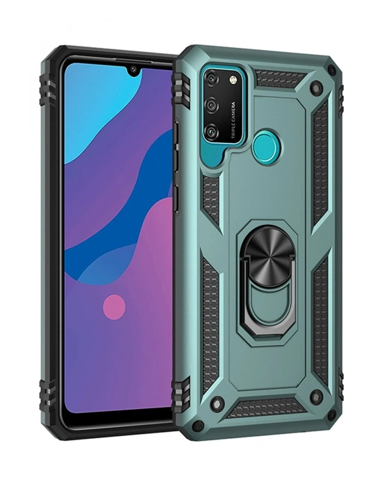 Newface Huawei Y6P Kılıf Sofya Yüzüklü Silikon Kapak - Yeşil