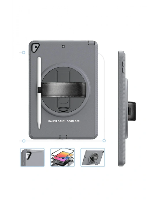 Newface iPad 10.2 (7.nesil) Kılıf Hand Strap Tablet Kılıfı - Gri