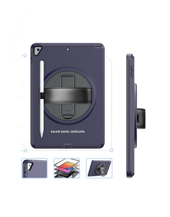 Newface iPad 10.2 (7.nesil) Kılıf Hand Strap Tablet Kılıfı - Lacivert