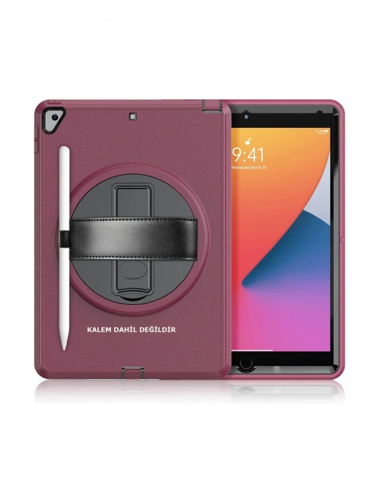 Newface iPad 10.2 (7.nesil) Kılıf Hand Strap Tablet Kılıfı - Mürdüm