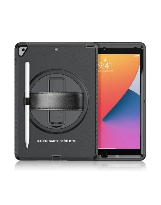 Newface iPad 10.2 (7.nesil) Kılıf Hand Strap Tablet Kılıfı - Siyah