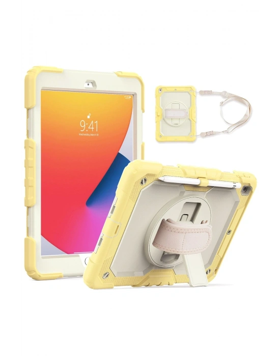 Newface iPad 10.2 (7.nesil) Kılıf Strap New Tablet Kapak - Sarı