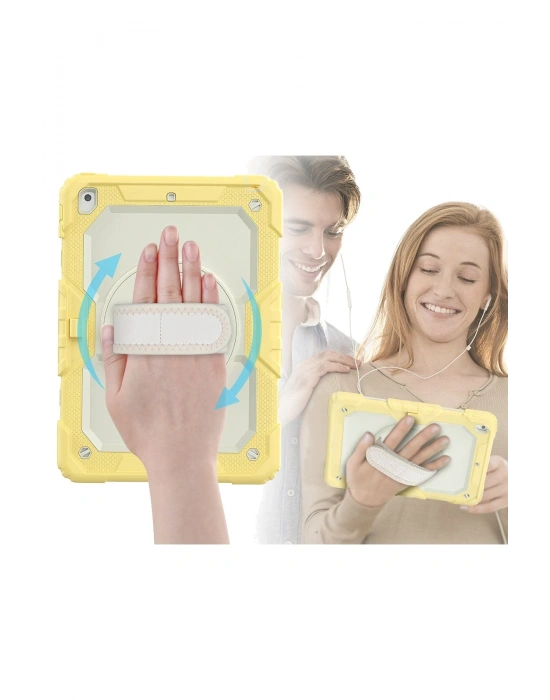 Newface iPad 10.2 (7.nesil) Kılıf Strap New Tablet Kapak - Sarı