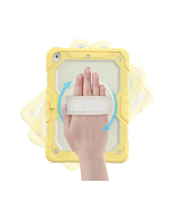 Newface iPad 10.2 (7.nesil) Kılıf Strap New Tablet Kapak - Sarı
