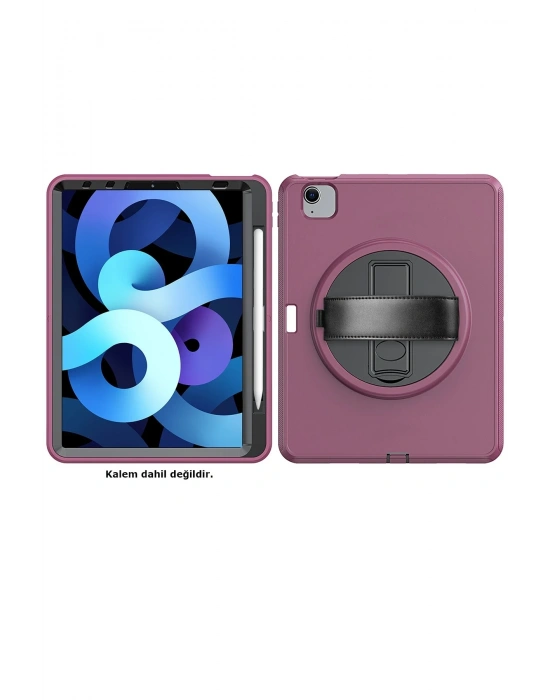 Newface iPad 2022 10.9 (10.nesil) Kılıf Hand Strap Tablet Kılıfı - Mürdüm