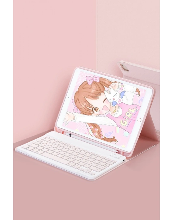 Newface iPad Pro 11 (2022) Kılıf KC01 Smart Klavyeli Tablet Kılıfı - Pembe